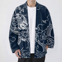Buddha Stones Cotton Traditional Dragon Cloud Pattern Open Front Men's Kimono - Navy - US/UK/AU48，EU58 (4XL) - image 0