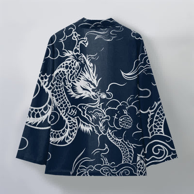 Buddha Stones Cotton Traditional Dragon Cloud Pattern Open Front Men's Kimono - image 2