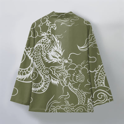 Buddha Stones Cotton Traditional Dragon Cloud Pattern Open Front Men's Kimono - image 11