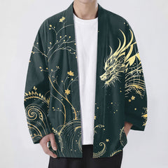 Buddha Stones Cotton Dragon Tide Florals Pattern Open Front Men's Kimono - Teal - US/UK/AU48，EU58 (4XL) - image 0