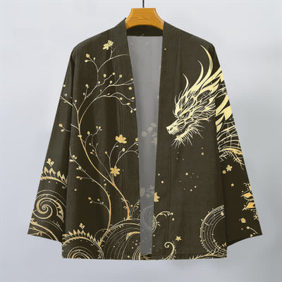 Buddha Stones Cotton Dragon Tide Florals Pattern Open Front Men's Kimono - image 7