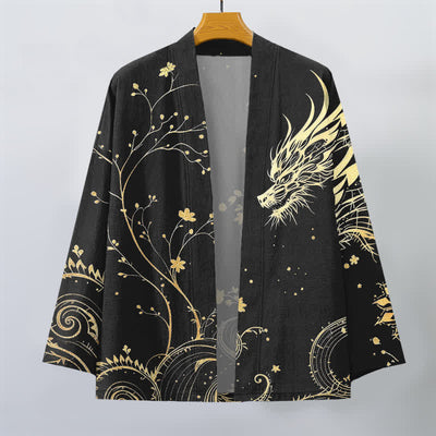 Buddha Stones Cotton Dragon Tide Florals Pattern Open Front Men's Kimono - image 10
