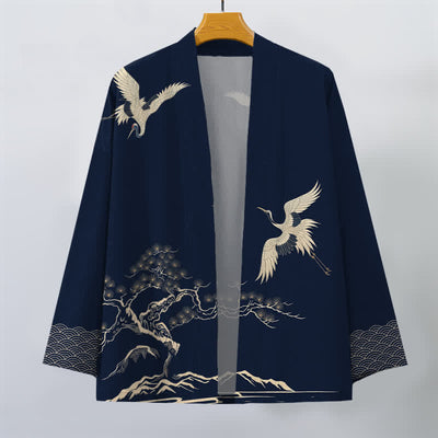 Buddha Stones Cotton Crane Pine Landscape Pattern Open Front Men's Kimono - image 7