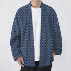 Buddha Stones Cotton Japanese Ocean Wave Pattern Open Front Men's Kimono - Navy - US/UK/AU48，EU58 (4XL) - image 0