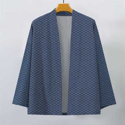 Buddha Stones Cotton Japanese Ocean Wave Pattern Open Front Men's Kimono - image 1