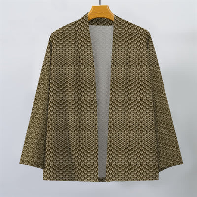 Buddha Stones Cotton Japanese Ocean Wave Pattern Open Front Men's Kimono - image 7