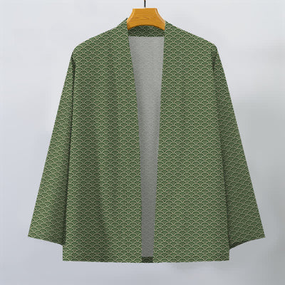 Buddha Stones Cotton Japanese Ocean Wave Pattern Open Front Men's Kimono - image 10