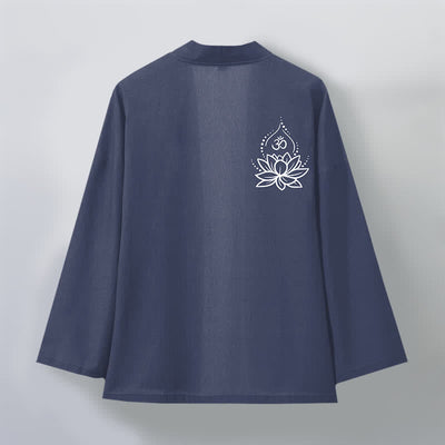 Buddha Stones Cotton Lotus Om Pattern Open Front Men's Kimono - image 2