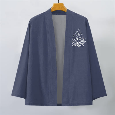 Buddha Stones Cotton Lotus Om Pattern Open Front Men's Kimono - image 1