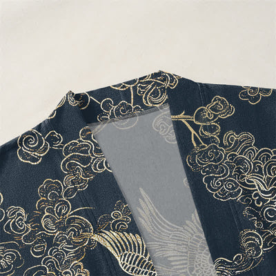 Buddha Stones Cotton Chinese Crane And Koi Fish Pattern Open Front Men's Kimono - image 3