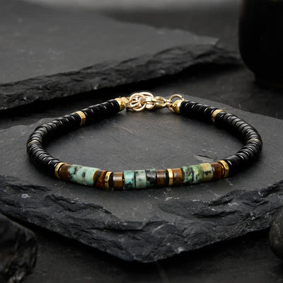 Buddha Stones Black Onyx and Turquoise Protection Round Bead Bracelet - image 1