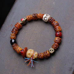 Buddha Stones Tibetan Hand Carved Bone Bead Lord of the Corpse Forest Protection Bracelet - 5.9–6.3 in / 15–16 cm - image 0