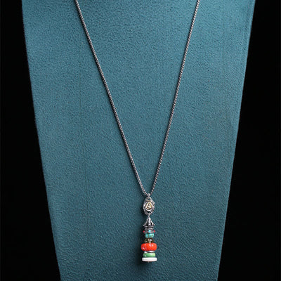 Buddha Stones Tibetan Mani Stone Heap Design Formless Buddha Titanium Steel Multicolor Beaded Protection Necklace - image 5
