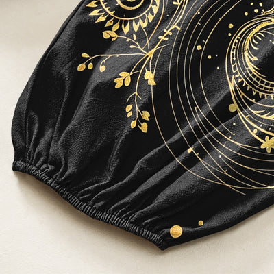 Buddha Stones Cotton Golden Dragon Swirl Floral Pattern Women's Elastic Waist Harem Pants With Side Pockets - image 6