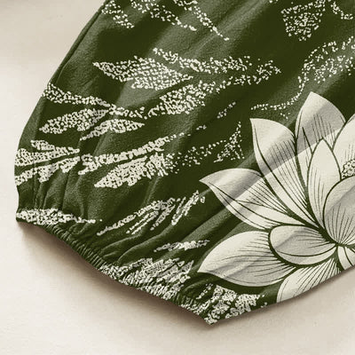 Buddha Stones Cotton Olive Lotus Botanical Pattern Women's Elastic Waist Harem Pants With Side Pockets - image 6