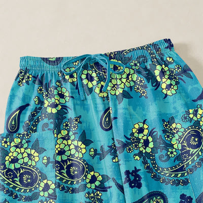 Buddha Stones Cotton Vintage Paisley Floral Pattern Women's Elastic Waist Harem Pants With Side Pockets - image 5