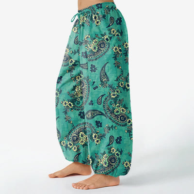 Buddha Stones Cotton Vintage Paisley Floral Pattern Women's Elastic Waist Harem Pants With Side Pockets - image 8