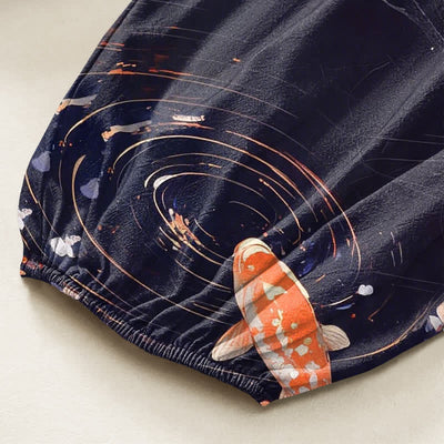 Buddha Stones Cotton Lotus Koi Watercolor Pattern Women's Elastic Waist Harem Pants With Side Pockets - image 6