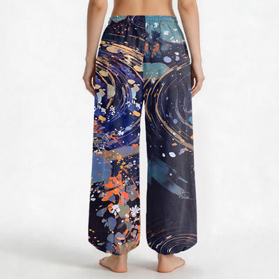 Buddha Stones Cotton Lotus Koi Watercolor Pattern Women's Elastic Waist Harem Pants With Side Pockets - image 2