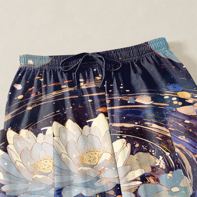 Buddha Stones Cotton Lotus Koi Watercolor Pattern Women's Elastic Waist Harem Pants With Side Pockets - image 5