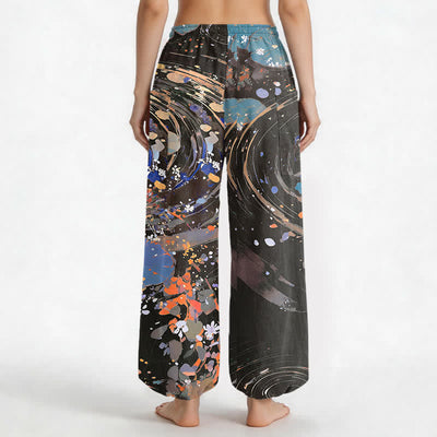 Buddha Stones Cotton Lotus Koi Watercolor Pattern Women's Elastic Waist Harem Pants With Side Pockets - image 12