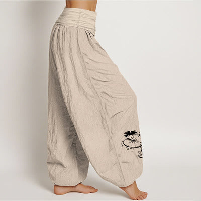 Buddha Stones Pure Cotton Koi Lotus Pattern Women's Elastic Waist Harem Pants - image 9