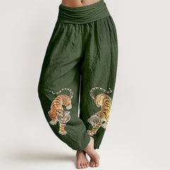 Buddha Stones Cotton Majestic Tiger Pattern Women's Elastic Waist Harem Pants - ForestGreen - US16，UK/AU20，EU48 (3XL) - image 0