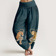 Foviel Cotton Majestic Tiger Pattern Women's Elastic Waist Harem Pants