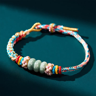 Buddha Stones Hand-Woven Multicolor Peach Blossom Jade Luck Rope Bracelet - image 4