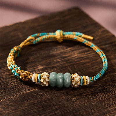 Buddha Stones Hand-Woven Multicolor Peach Blossom Jade Luck Rope Bracelet - Green(Wrist Circumference: 5.9-7.5 in / 15-19cm) - image 11