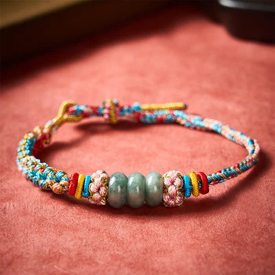 Buddha Stones Hand-Woven Multicolor Peach Blossom Jade Luck Rope Bracelet - image 1