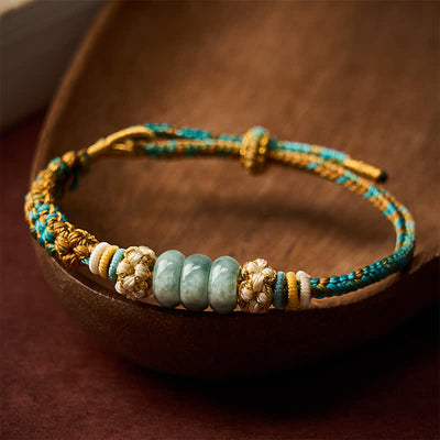 Buddha Stones Hand-Woven Multicolor Peach Blossom Jade Luck Rope Bracelet - image 14