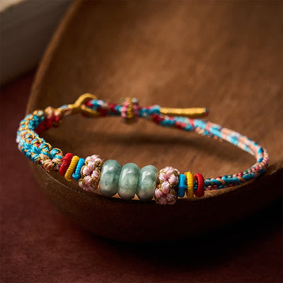 Buddha Stones Hand-Woven Multicolor Peach Blossom Jade Luck Rope Bracelet - image 3