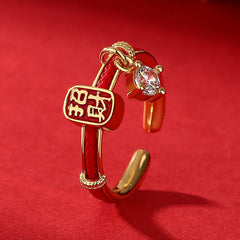 Buddha Stones Copper Alloy Red String Lucky Wealth Charm Ring - Gold Ring - US8 (Adjustable) - image 0
