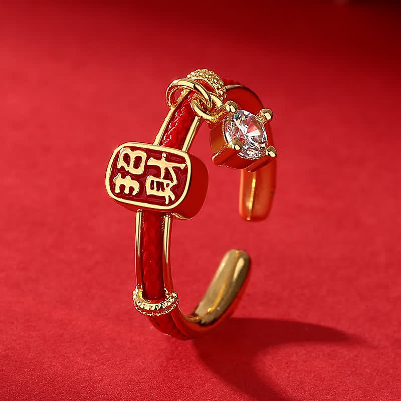 Buddha Stones Copper Alloy Red String Lucky Wealth Charm Ring - Gold Ring - US8 (Adjustable) - image 0