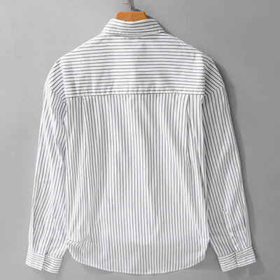 Buddha Stones Spring Fall Casual Button-Up Striped Cotton Men's Long Sleeve Shirts With Pocket - image 7