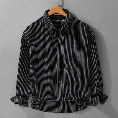 Buddha Stones Spring Fall Casual Button-Up Striped Cotton Men's Long Sleeve Shirts With Pocket - Black - US/UK/AU42，EU52 (3XL) - image 0