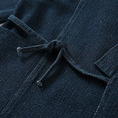Buddha Stones Fall Casual Minimalist Drawstring Solid Cotton Linen Men's Kimonos With Pocket - image 7
