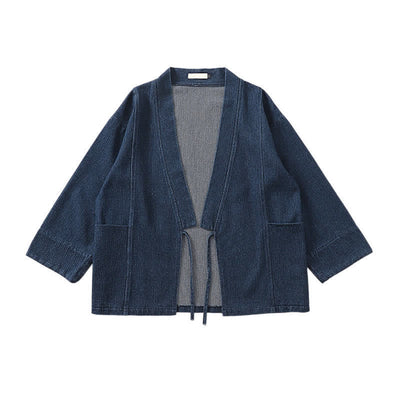 Buddha Stones Fall Casual Minimalist Drawstring Solid Cotton Linen Men's Kimonos With Pocket - image 3