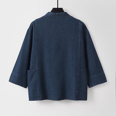 Buddha Stones Fall Casual Minimalist Drawstring Solid Cotton Linen Men's Kimonos With Pocket - image 4