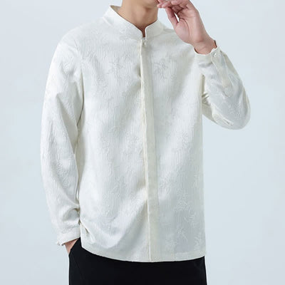 Buddha Stones Fall Vintage Tang Style Mandarin Collar Floral Men's Long Sleeve Shirts - image 15