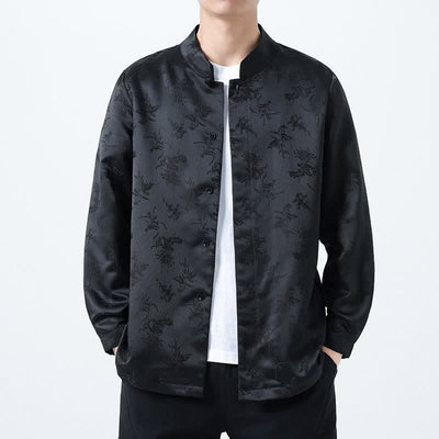 Buddha Stones Fall Vintage Tang Style Mandarin Collar Floral Men's Long Sleeve Shirts - image 1