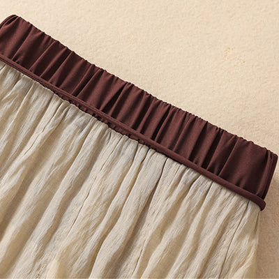 Buddha Stones Casual Contrasting Color Pleated Lace-Up Design Women's 7-8 Length Skirt - image 3