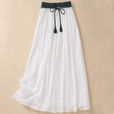 Buddha Stones Casual Contrasting Color Pleated Lace-Up Design Women's 7-8 Length Skirt - White - US8-10，UK/AU12-14，EU40-42 (2XL) - image 10