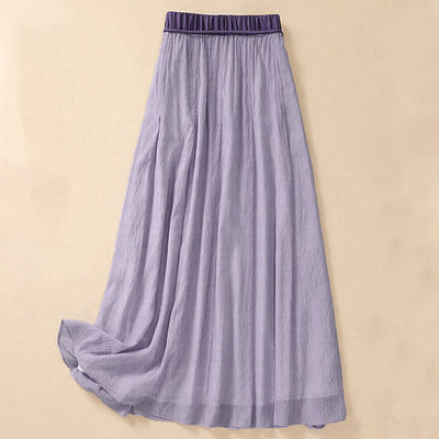 Buddha Stones Casual Contrasting Color Pleated Lace-Up Design Women's 7-8 Length Skirt - image 17