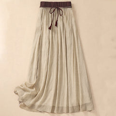 Buddha Stones Casual Contrasting Color Pleated Lace-Up Design Women's 7-8 Length Skirt - PaleGoldenrod - US8-10，UK/AU12-14，EU40-42 (2XL) - image 0