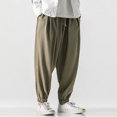 Buddha Stones Spring Summer Casual Drawstring Solid Cropped Pants Men's Tapered Pants With Pocket - image 2