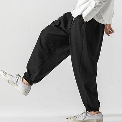 Buddha Stones Spring Summer Casual Drawstring Solid Cropped Pants Men's Tapered Pants With Pocket - image 8