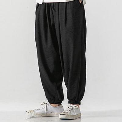 Buddha Stones Spring Summer Casual Drawstring Solid Cropped Pants Men's Tapered Pants With Pocket - image 6