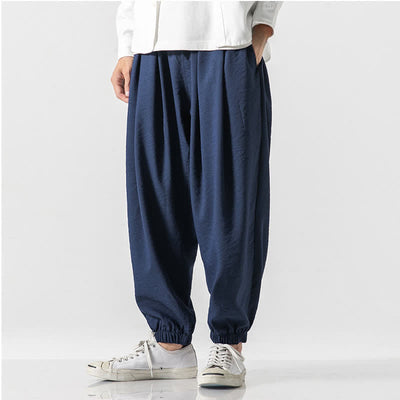 Buddha Stones Spring Summer Casual Drawstring Solid Cropped Pants Men's Tapered Pants With Pocket - image 14